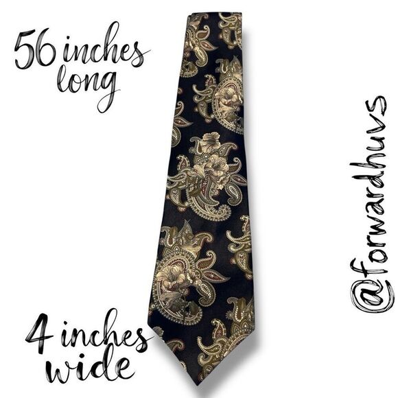 Oscar de la Renta Couture Silk Necktie – Dark Blue Paisley with Lily Flowers - Picture 6 of 9